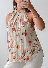Size S-M Cream Floral Halter Top
