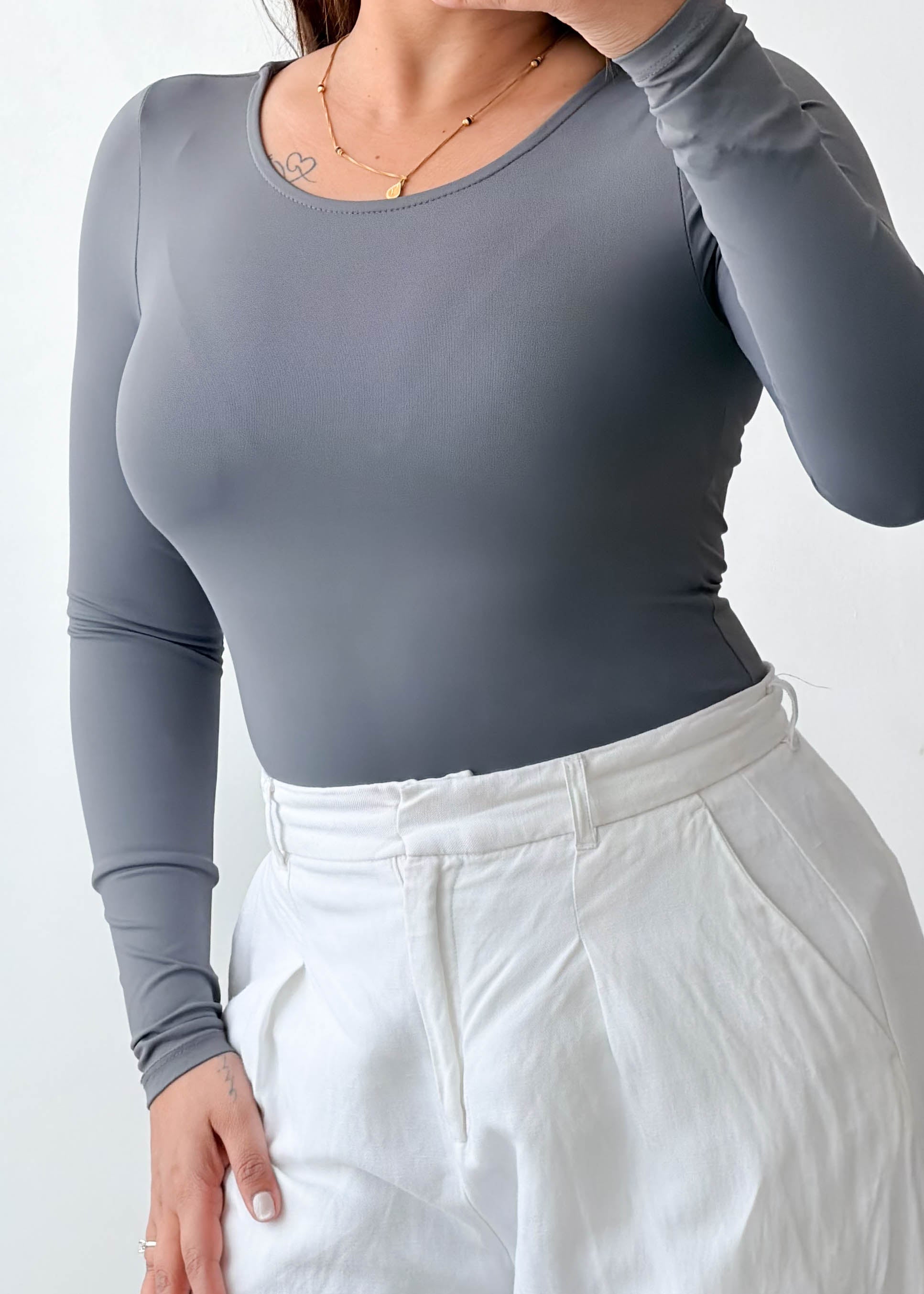 Size S-M Charcoal Long Sleeve Bodysuit