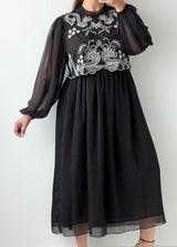 Size M-L Black Embroidered Sheer Maxi Dress