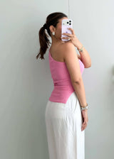 Size S-M, Pink One Shoulder Ribbed Top - Closet by Payal
