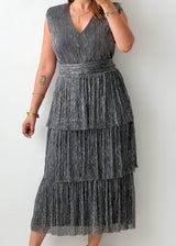 Size M-L Silver Pleated Midi Dress