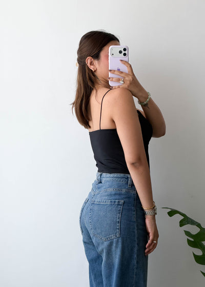 SIZE M-L, Black Sweetheart Neck Crop Top