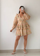 Size S-M Cream Floral Tiered Mini Dress