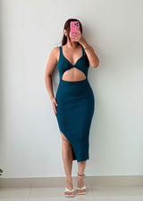 Size XS-S Teal Cut-Out Knit Midi Dress