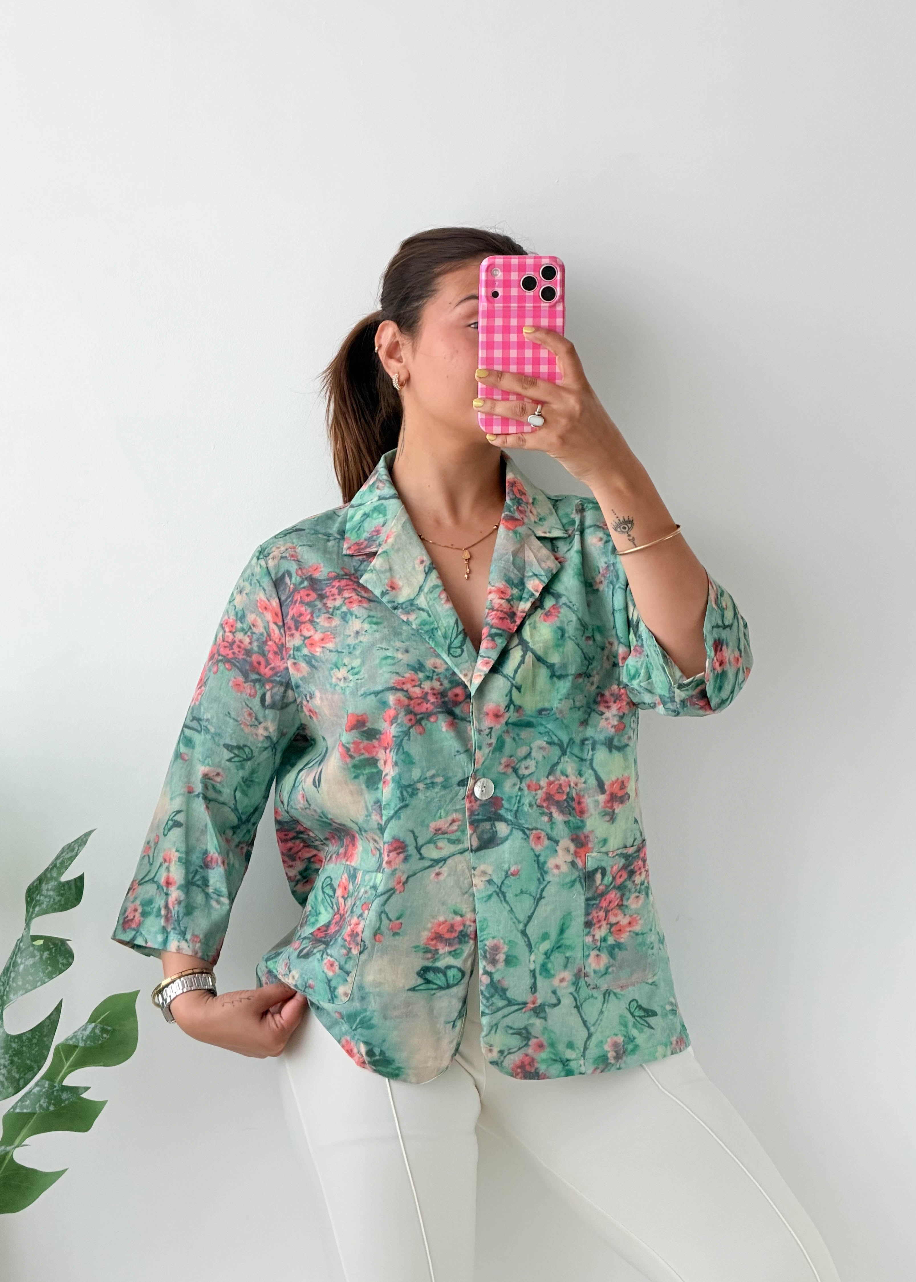 Size M-L Mint Floral Shirt