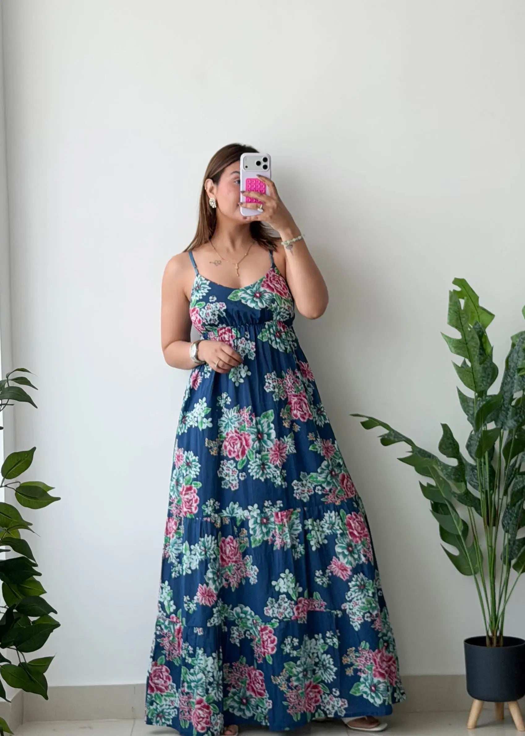 Size XS-M, Navy Floral Tiered Maxi Dress