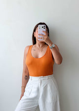 Size XL-XXL Orange Ribbed Scoop Neck Bodysuit