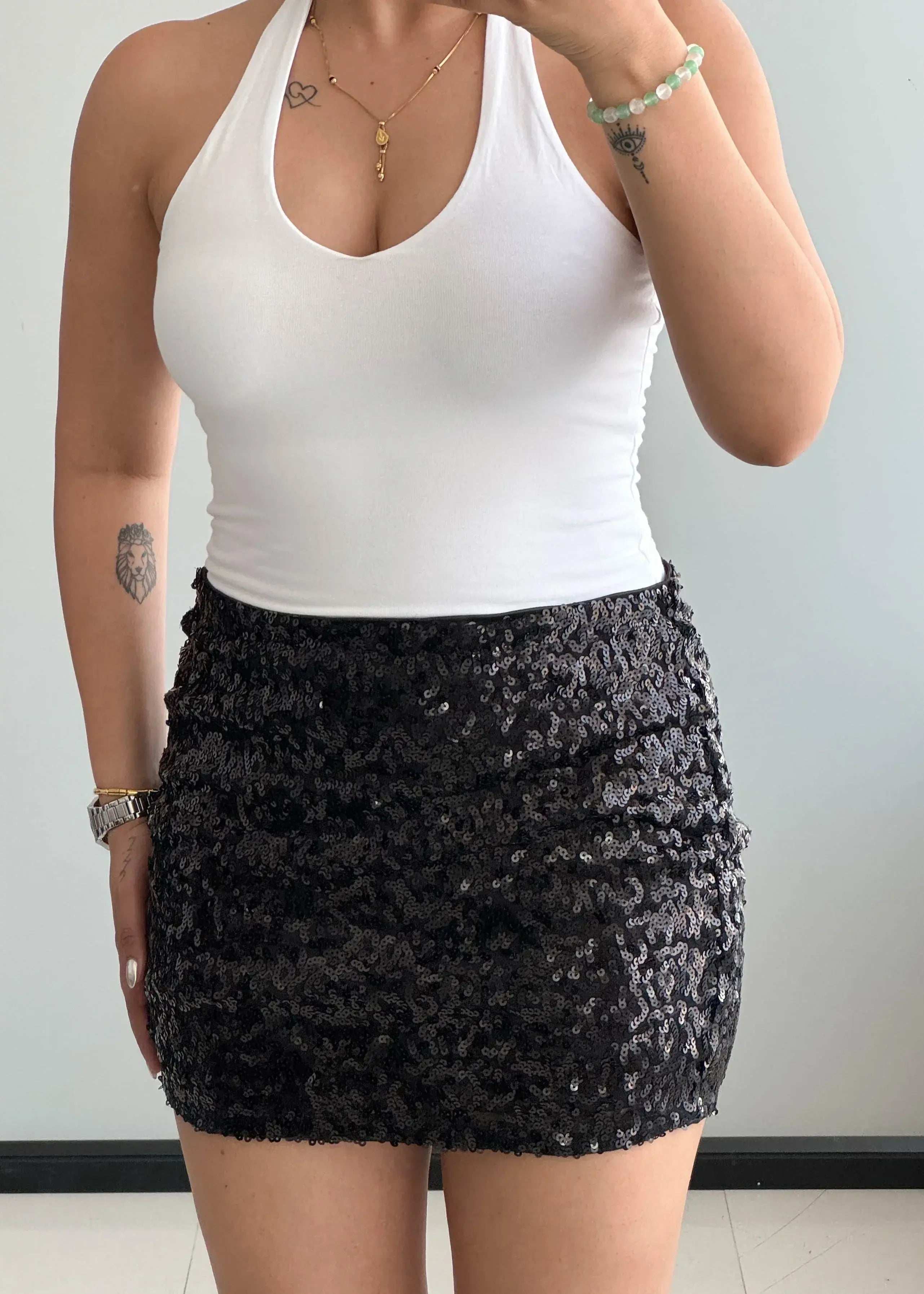 Waist : 34-36, Low waist Sequin Skirt with full stretch - Closet by Payal