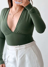 Size XS Olive Deep V Bodysuit