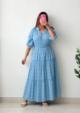 Size S-M Sky Blue Tiered Maxi Dress