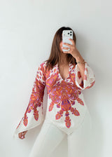 Size XS-S White & Pink Paisley Handkerchief Blouse