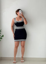 Size S-M Black & White Striped Knit Mini Dress