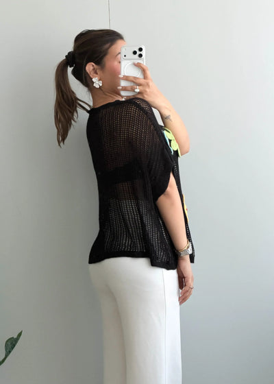 Free size, Black Floral Crochet Top - Closet by Payal