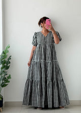Size M-L Gingham Tiered Maxi Dress