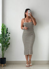 Size S-M Black & White Striped Bodycon Maxi Dress