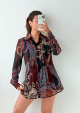 Size M-L Burgundy Paisley Sheer Shirt
