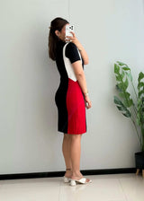SIZE M-L, Black Colorblock Bodycon Midi Dress with Zip Neck - Closet by Payal