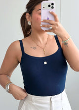 Size S-M, Navy Sleeveless Ribbed Tank Top - Closet by Payal