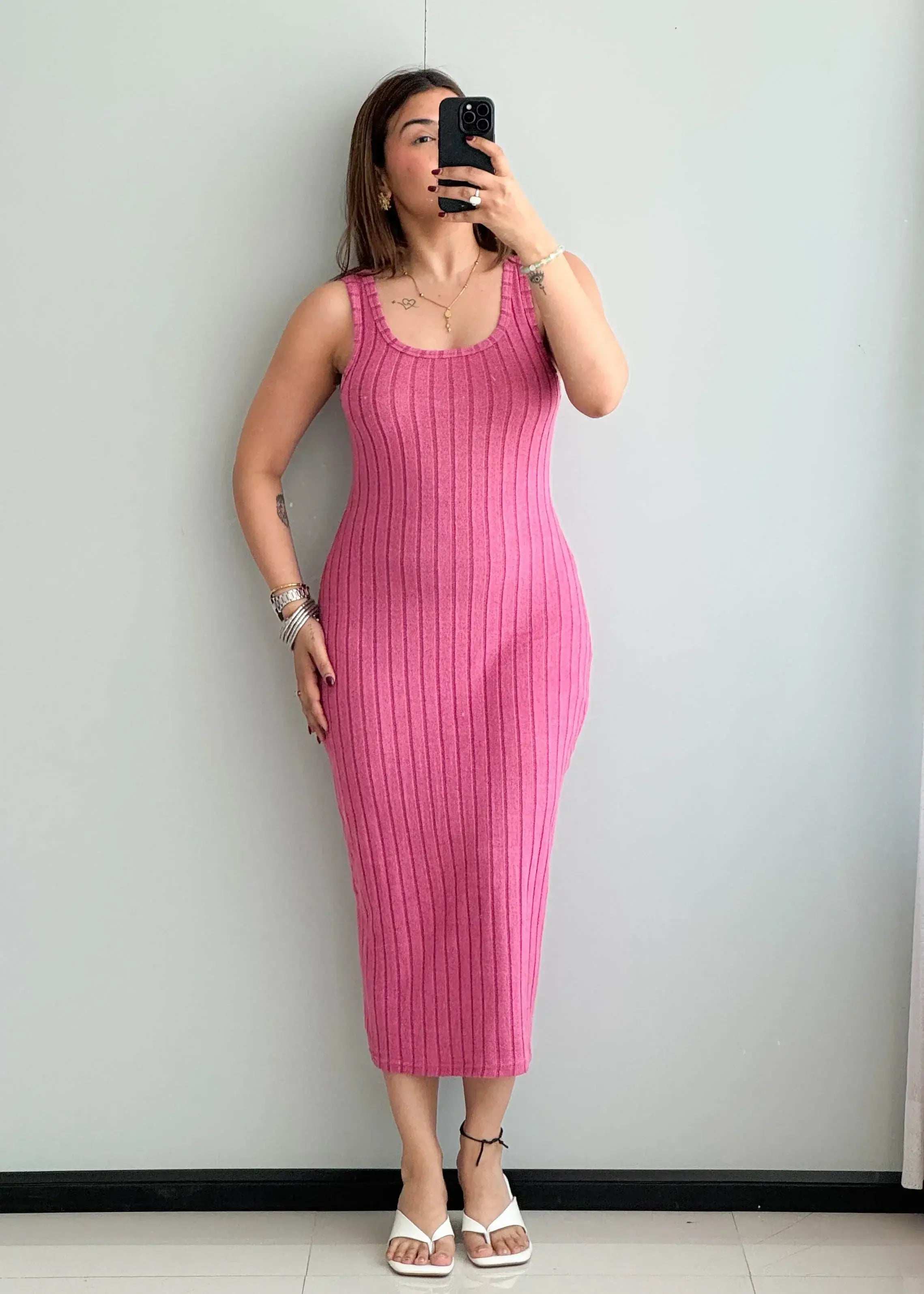 SIZE M-L, Cotton Ribbed bodycon Dress - Closet by Payal