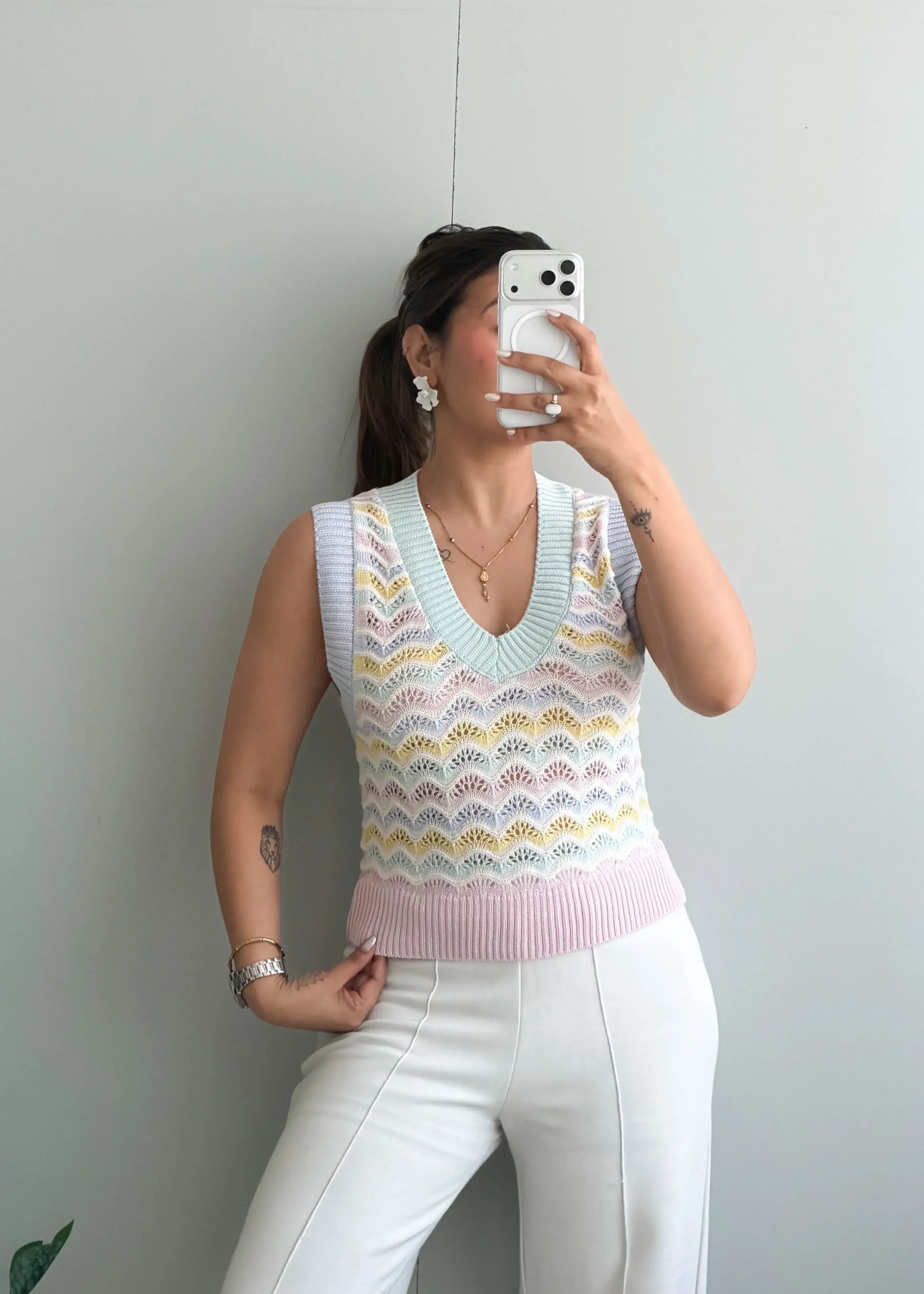 Size S-M, Pastel Chevron Crochet Tank Top - Closet by Payal