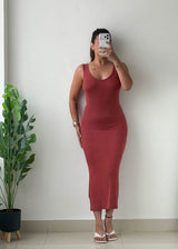 Size S-M Rust Ribbed Maxi Dress