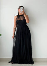 Size XS-S Black Mesh Neck Maxi Dress