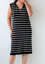 Size M-L Black & White Striped Hooded Dress