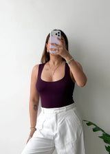 Size S, Plum Scoop Neck Sleeveless Bodysuit