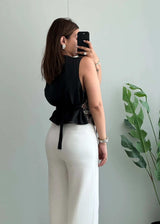 Size L, Vintage Patchwork Button Front Vest Top with adjustable back - Closet by Payal
