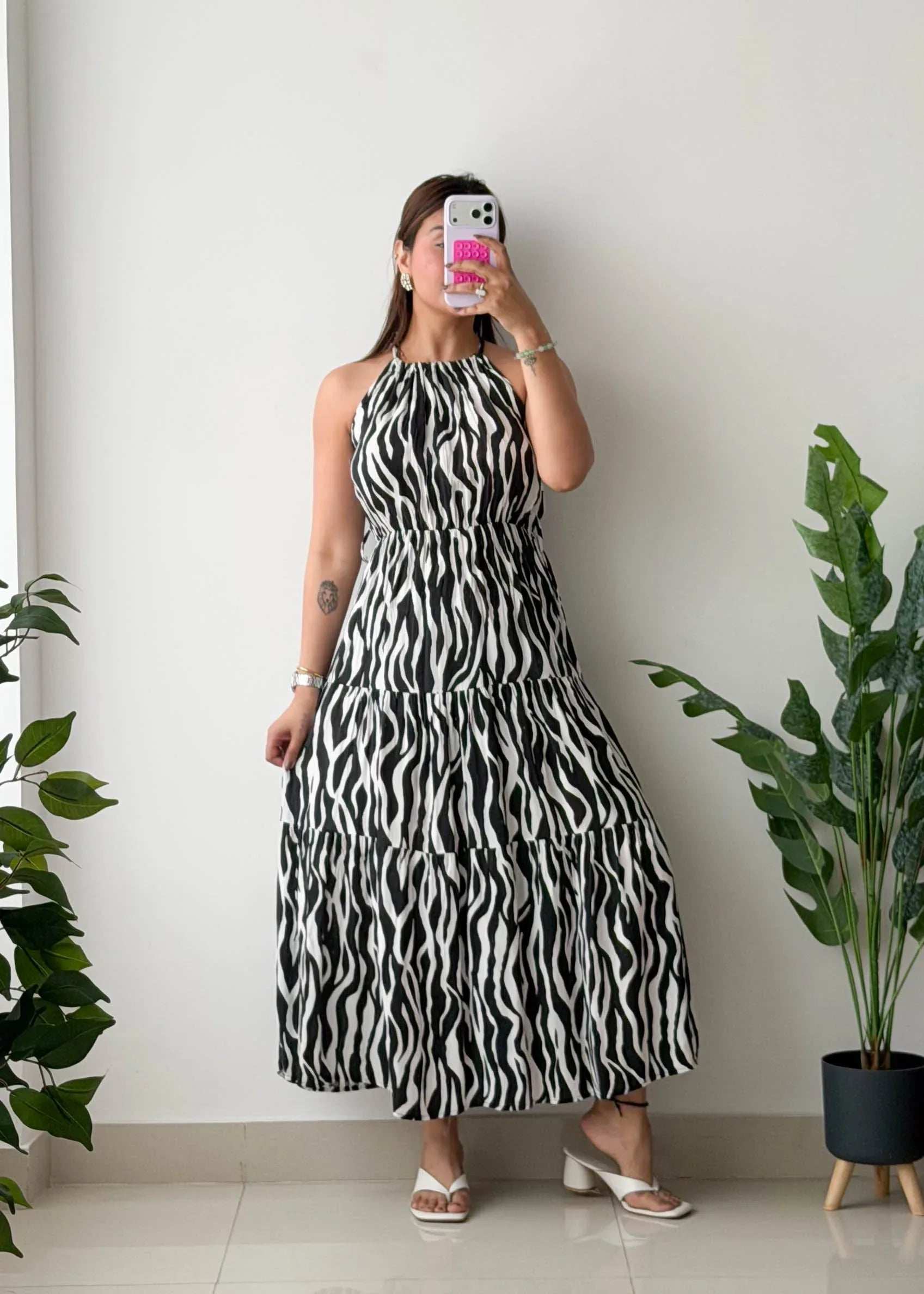 Size S-M, Zebra Print Halter Maxi Dress