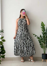 Size S-M, Zebra Print Halter Maxi Dress
