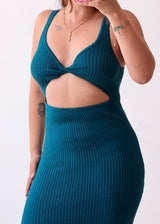 Size XS-S Teal Cut-Out Knit Midi Dress