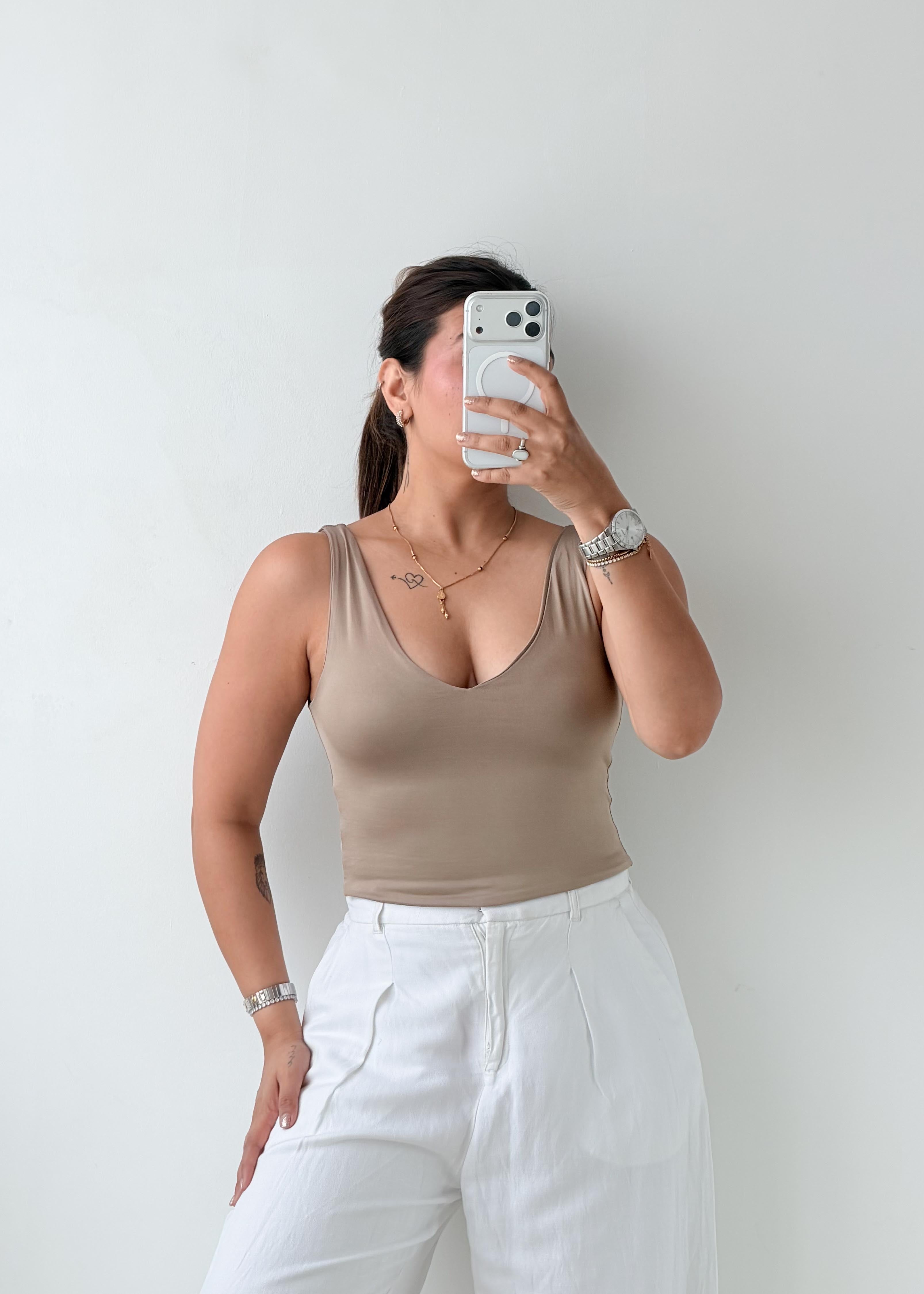 Size XS-S Taupe Scoop Neck Tank Top