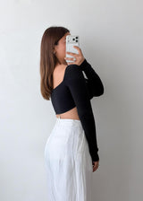 Size XS-S Black Cut-Out Long Sleeve Top