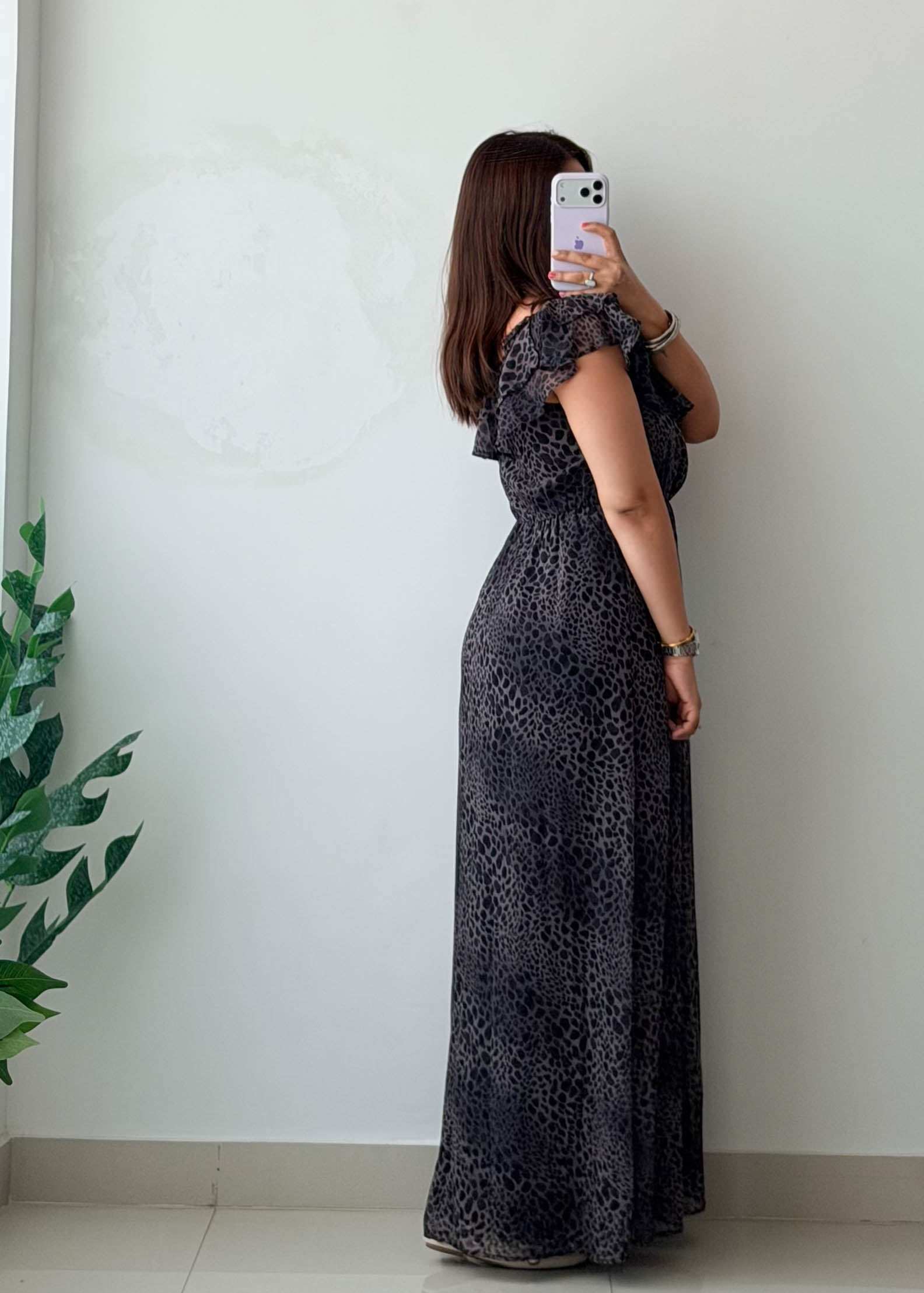 Size S-M Brown Animal Print Maxi Dress