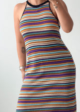 Size L-XL Multicolor Striped Ribbed Knit Midi Dress