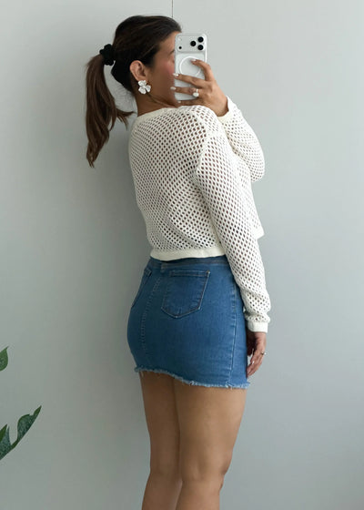 Size S-M, White Crochet Crop Top - Closet by Payal