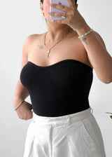Size XS-S, Black Strapless Ribbed Bodysuit