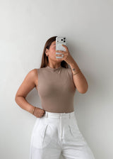 Size S-M Taupe High Neck Bodysuit