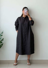 M-L Black Oversized Shirt Dress