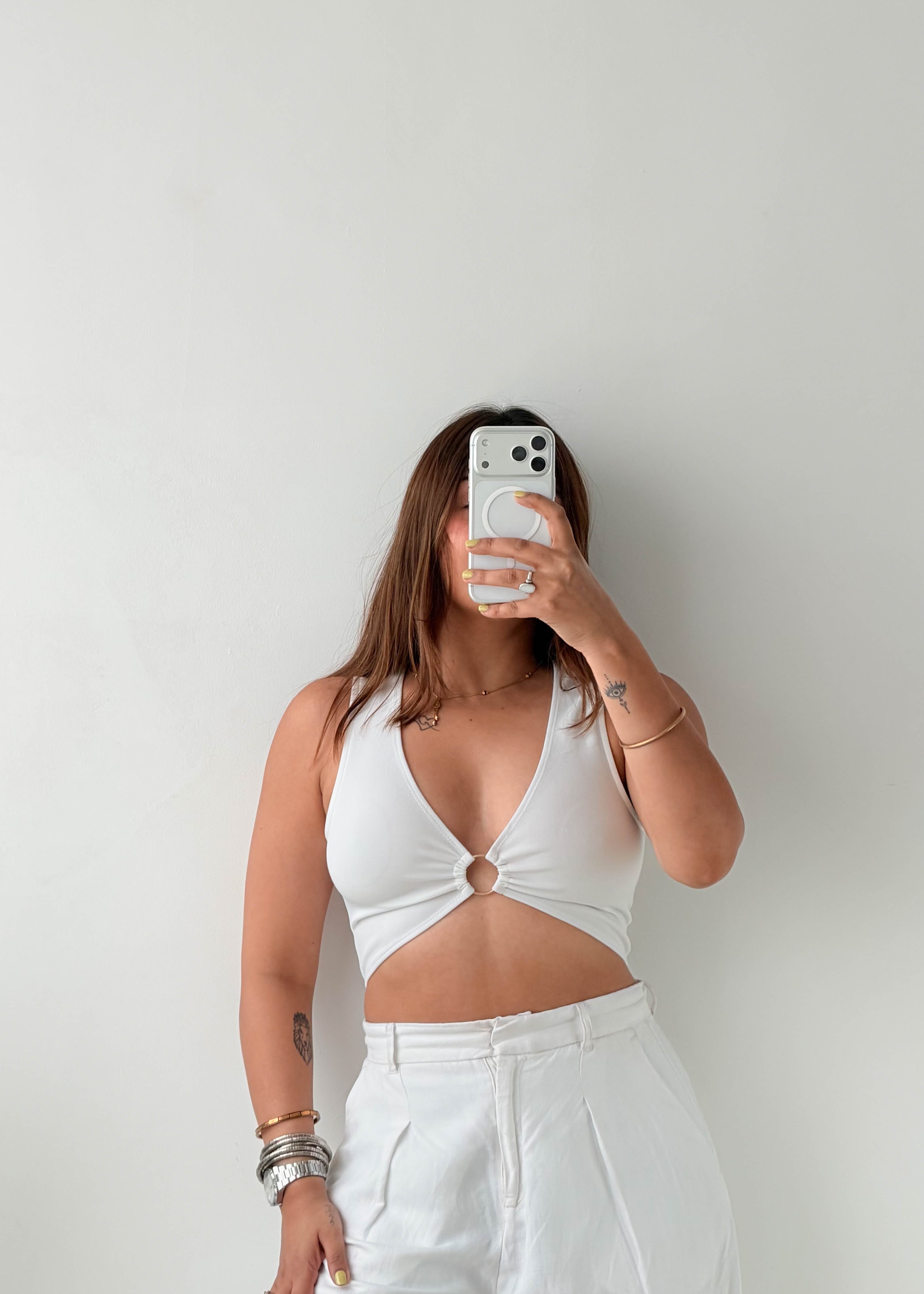 Size XS-S White Ring Detail Crop Top