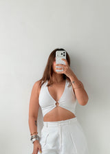 Size XS-S White Ring Detail Crop Top