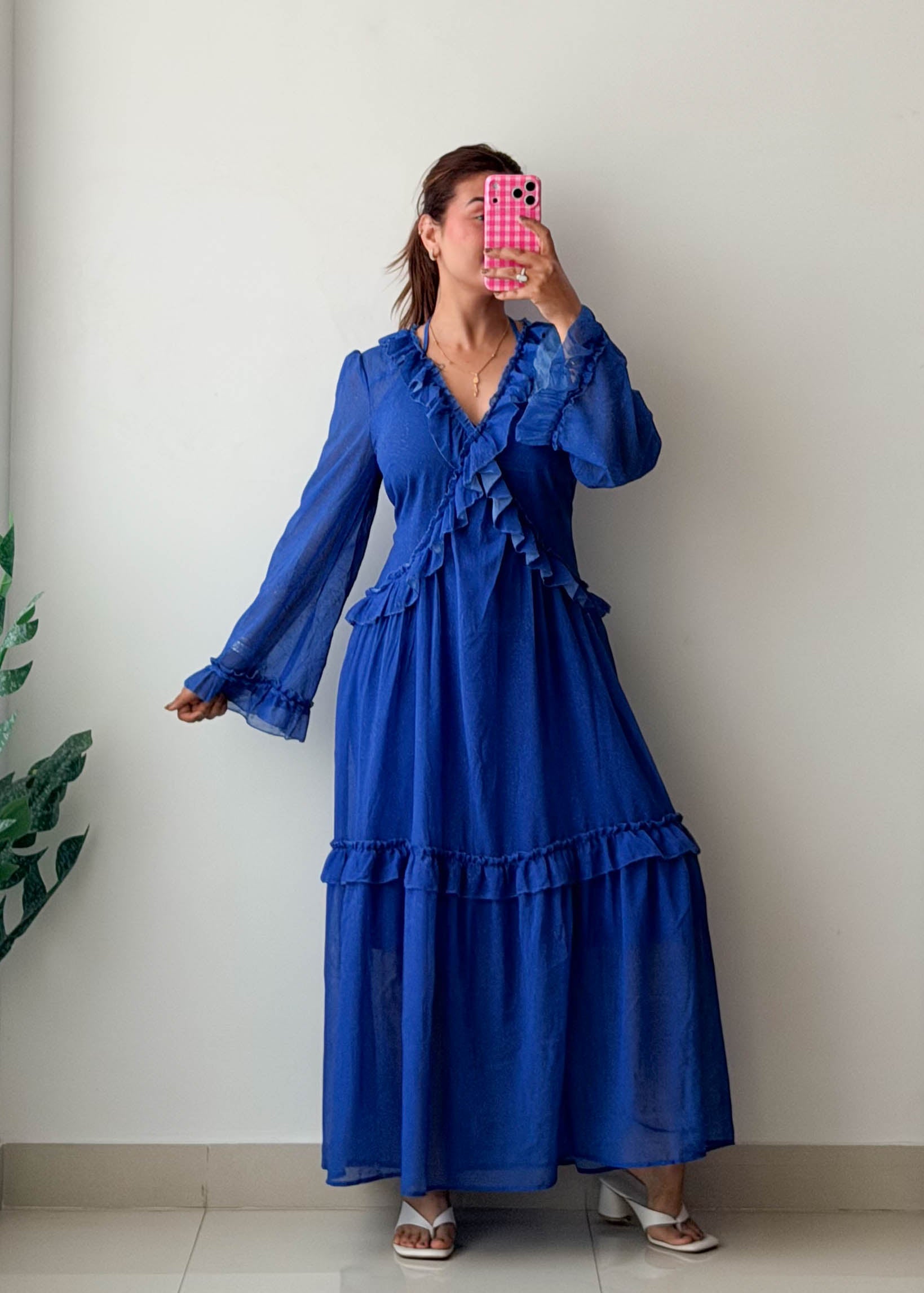Size M Royal Blue Ruffle Tiered Maxi Dress