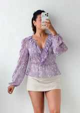 Size S-M Lilac Floral Peplum Top