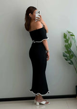 SIZE S-M, Black Off-Shoulder Ruffle Trim Maxi Dress - Closet by Payal