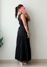 Size XS-S Black Cut-Out Tiered Maxi Dress