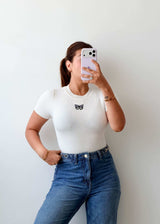 Size XS-S White Ribbed Butterfly Top