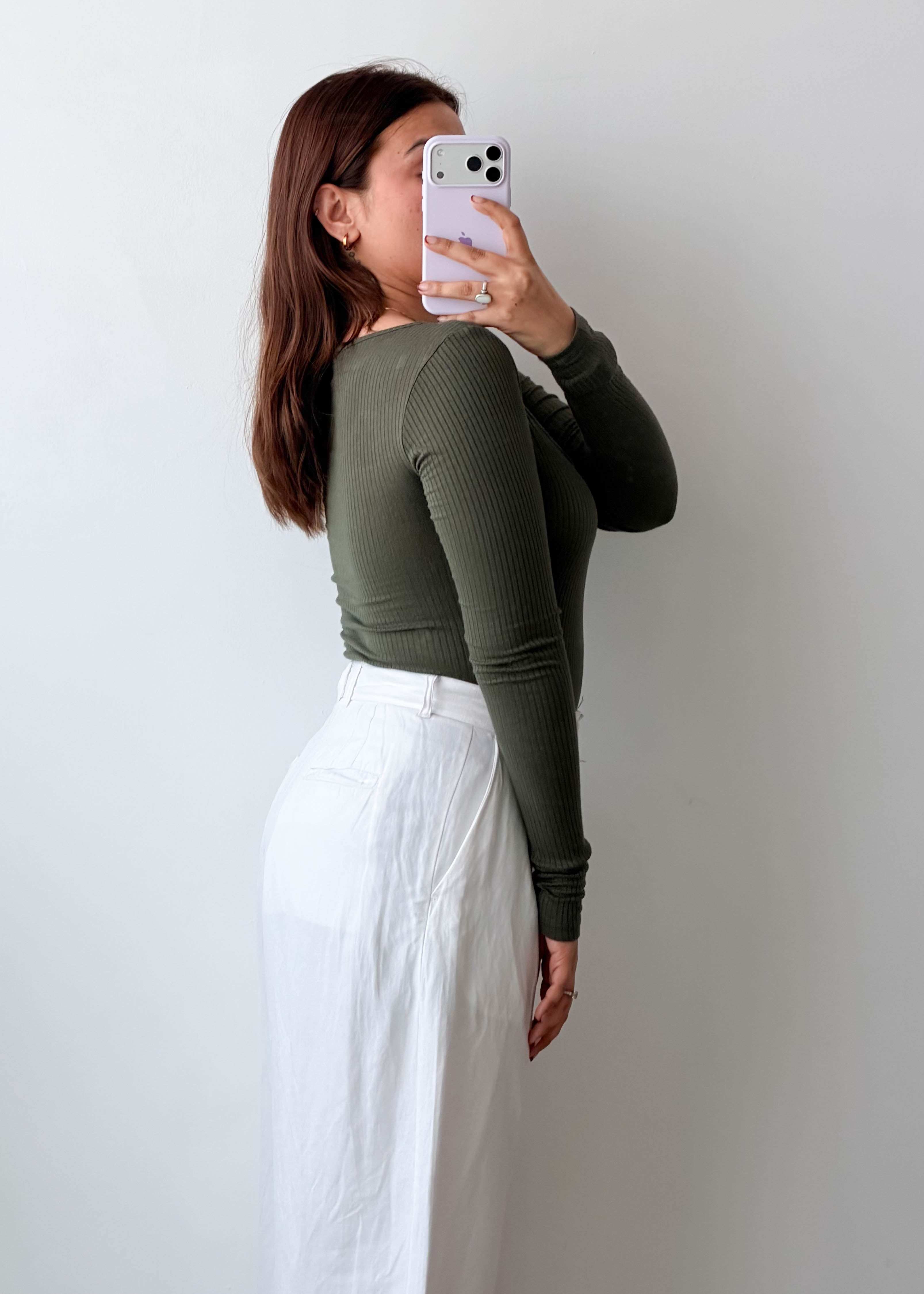 Size S-M Olive Ribbed Zip Bodysuit