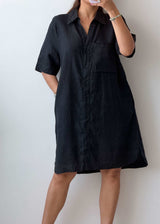 M-L Black Shirt Dress with Pockets