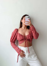 Size XS-S Pink Polka Dot Tie-Up Crop Top